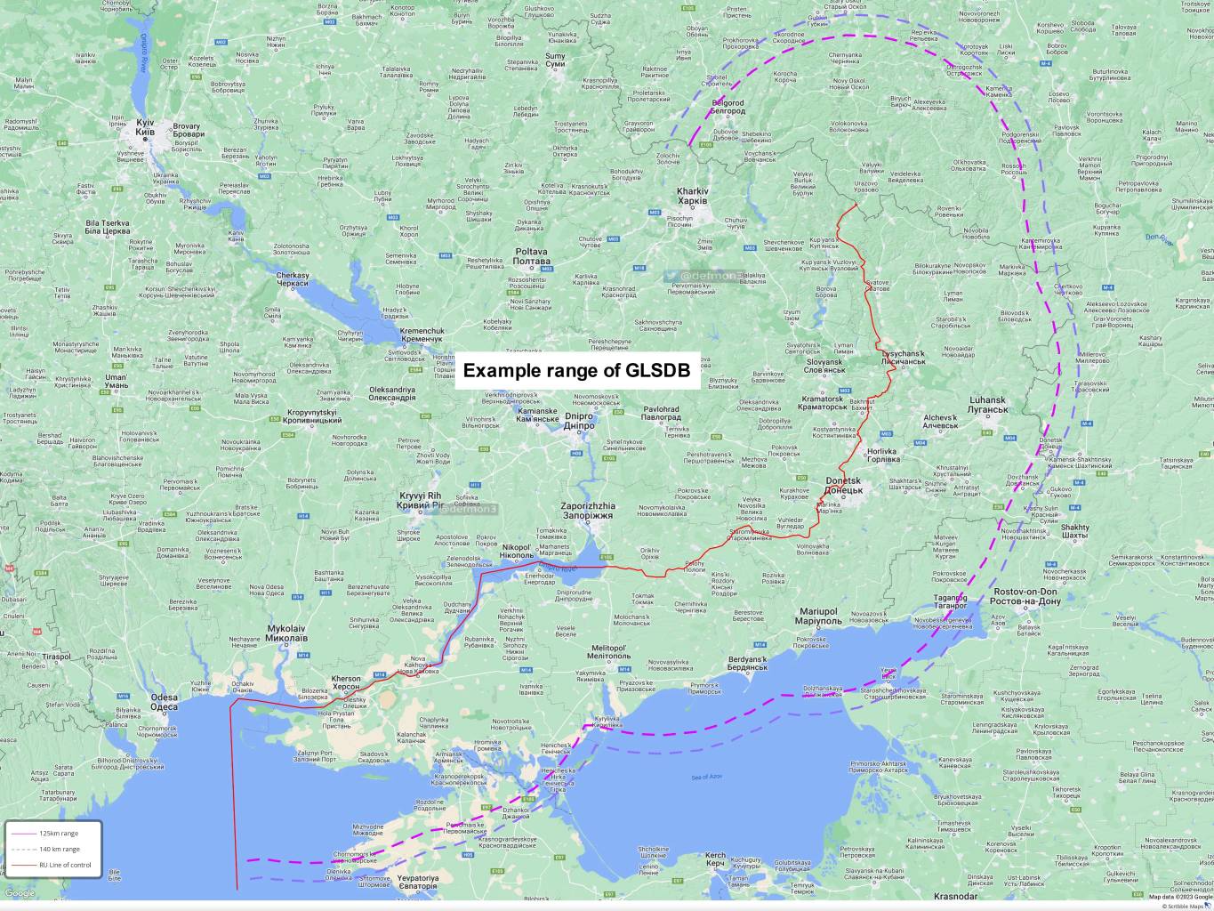  Обсегът на ракетите GLSDB 